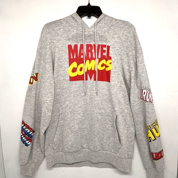 Marvel Comics Other - Marvel Comics Gray Hooded Sweatshirt with Graphics on Arms Men's Size Large